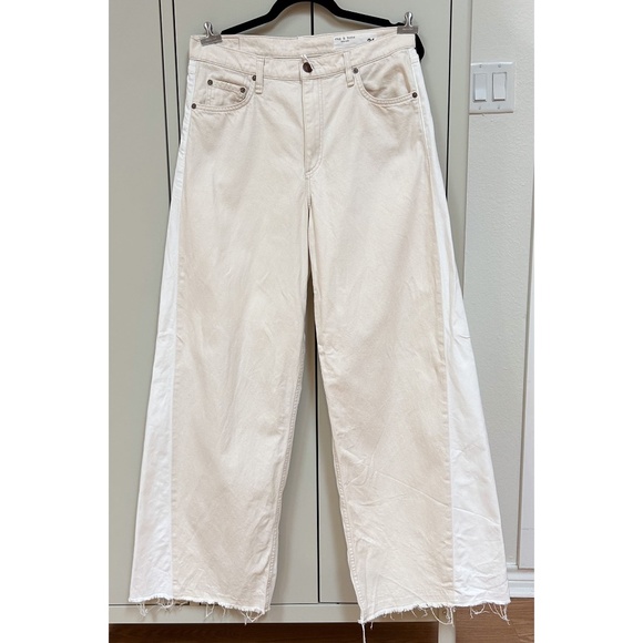 RAG & BONE Two Tone Ultra Wide Leg Jeans high-rise ECRU white/cream - sz 31 - Picture 1 of 16